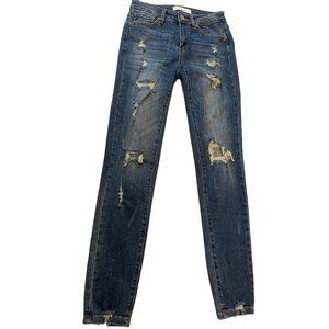 KanCan Womens Jeans Skinny Leg Distressed Low Rise Flat Front Blue Size W28